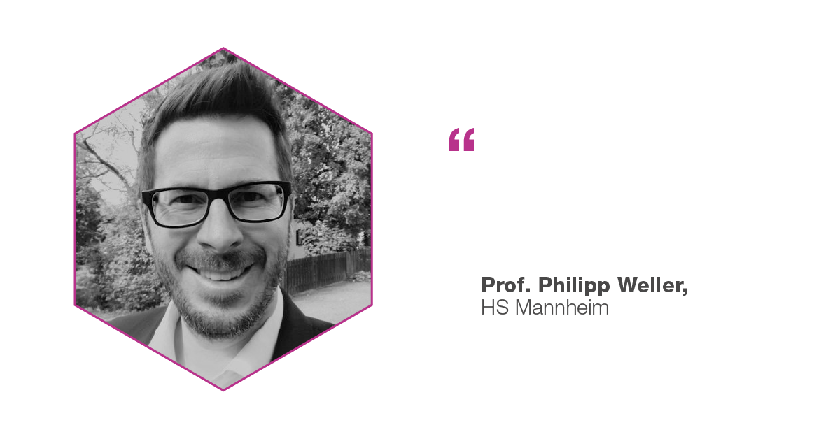 Photograph of Prof. Philipp Weller, Plasmion customer, in an ion-source-shape and a quote concerning their experience with the product