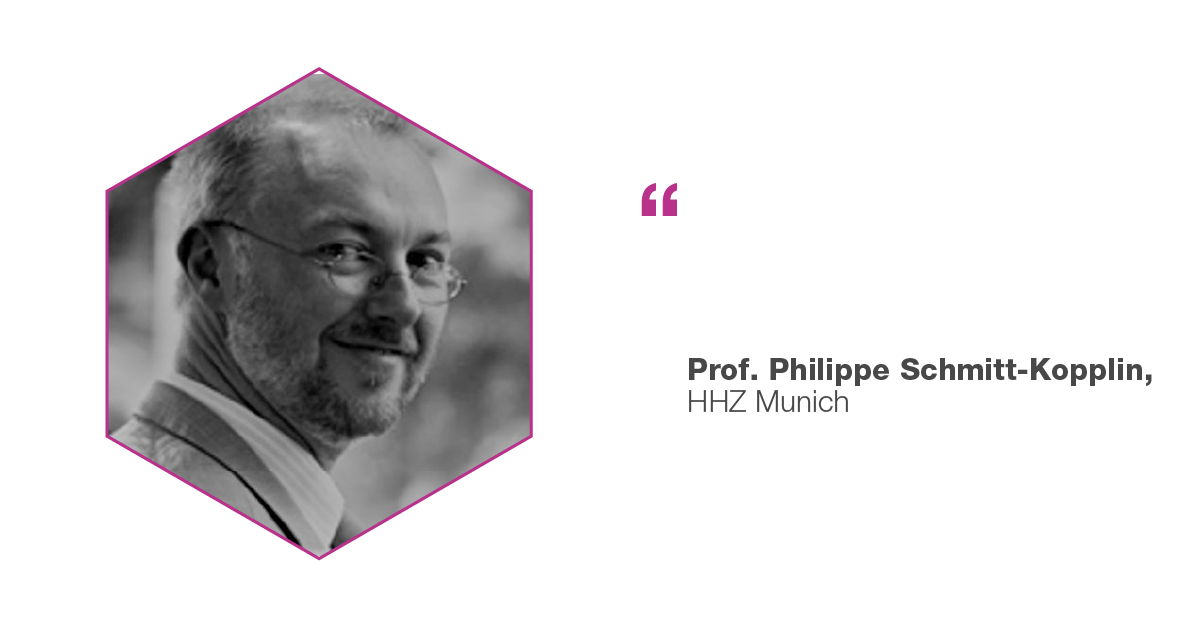 Photograph of Prof. Philippe Schmitt Kopplin, Plasmion customer, in an ion-source-shape and a quote concerning their experience with the product